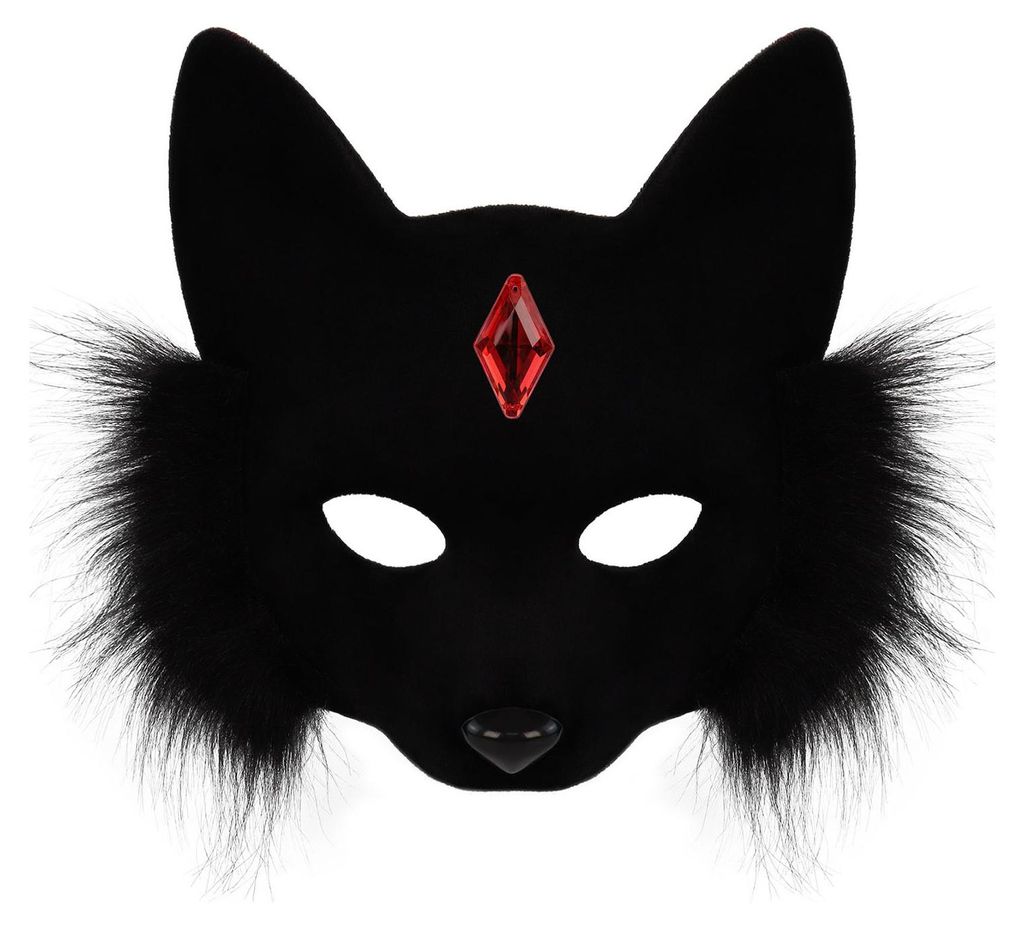 Gesichtsmaske aus Plüsch-Fuchs-Design mit Strasssteinen, ideal für Kostümpartys, Halloween, Cosplay und Geburtstage.