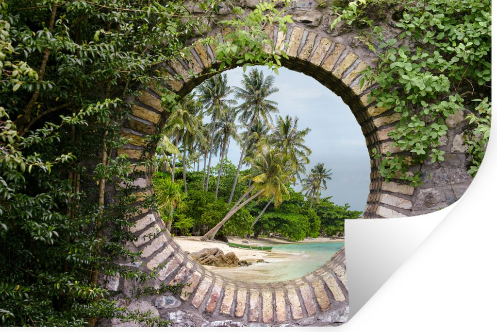 MuchoWow Wandtattoo Wandsticker Wandaufkleber Palmen - Tropisch - Durchsichtig - Strand 90x60 cm Selbstklebend und Repositionierbar - Aufkleber