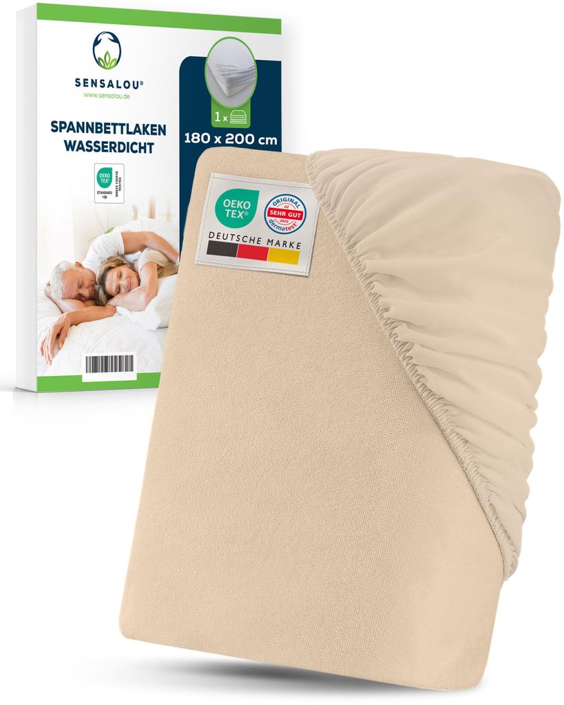 Sensalou Spannbettlaken 180 x 200 cm - Beige (1er Pack) Produktbild 