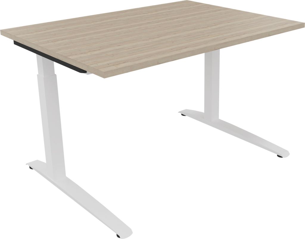 Schreibtisch Kufe Einzels. Quadrat B1200xT900xH650-850 ws/Eiche Natur