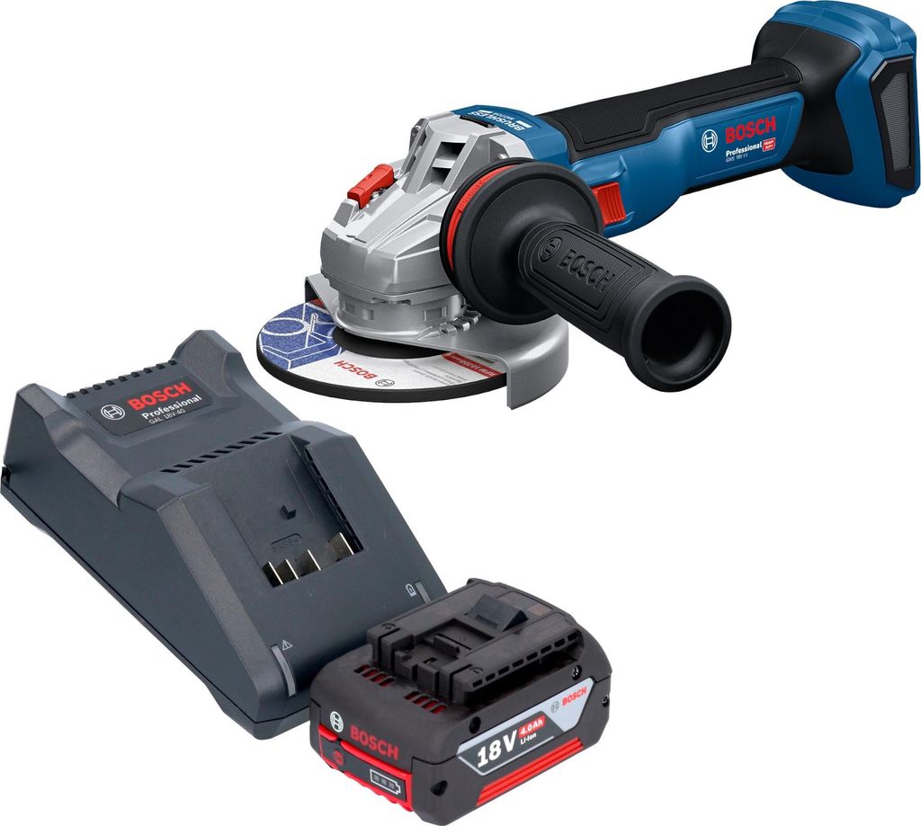 Bosch GWS 18V-11 Professional Akku Winkelschleifer 18 V 125 mm + 1x Akku 4,0 Ah + Ladegerät