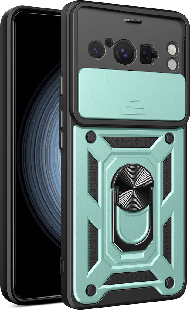 Hülle für Google Pixel 8 Pro mit Ring Ständer Halter Dia Kameraschutz TPU PC Hybrid Handyhülle Grün