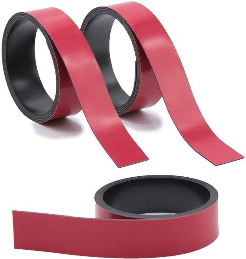 3x Magnet-Streifen Rot - ca. 2 cm x 1 m Magnetband zum markieren einteilen auf Whiteboards Lager-Regale Kalender - einfach zurechtschneiden - Magne...