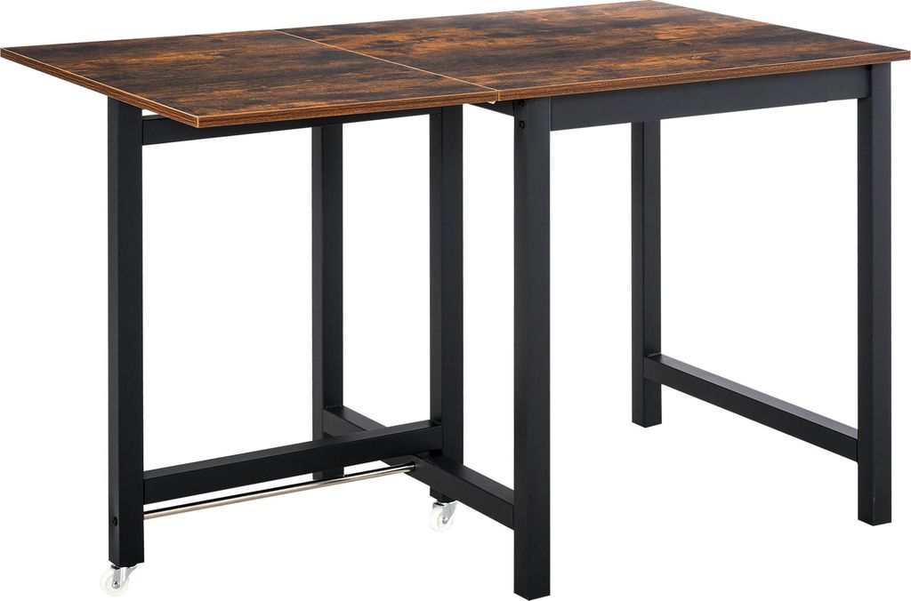 HOMCOM Esstisch, Klappbar Küchentisch mit Rollen, Klapptisch aus Metall Braun