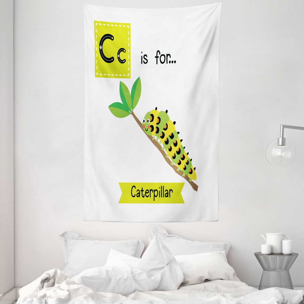 ABAKUHAUS Raupe Wandteppich und Tagesdecke, Zoo Alphabet Theme aus Weiches Mikrofaser Stoff Waschbar ohne Verblassen Digitaldruck, 140 x 230 cm, Gr...
