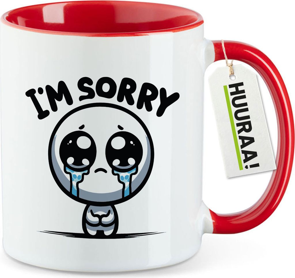 Huuraa Kaffeetasse I'm sorry weinendes Männchen 330ml Rot Keramik Kaffeebecher Geschenkidee