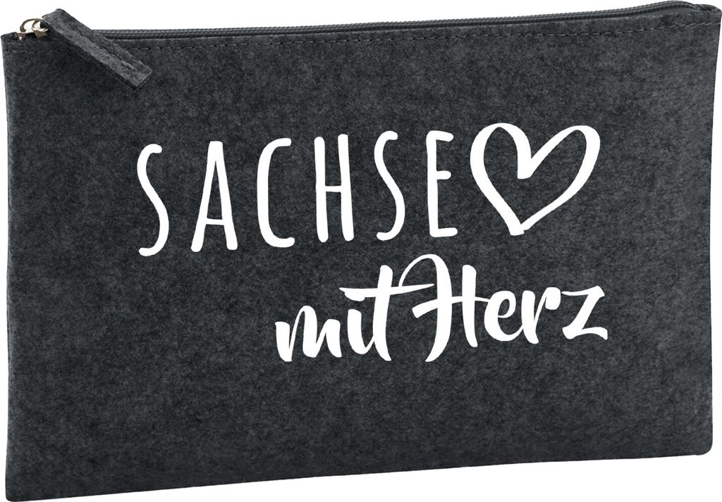 Huuraa Kulturbeutel Sachse mit Herz 1 Liter Charcoal Filz Kosmetiktasche Geschenkidee