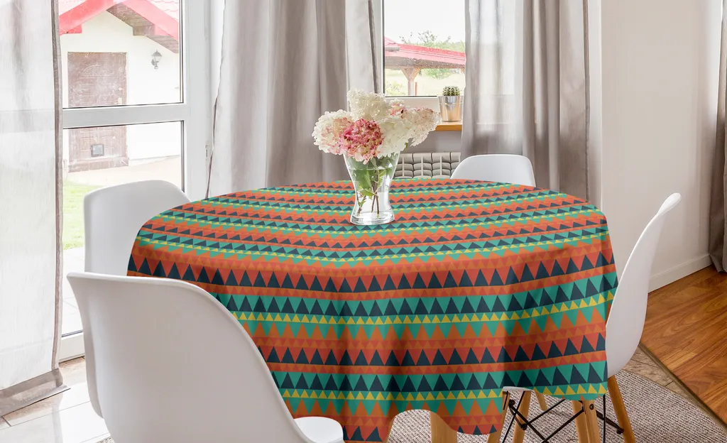 ABAKUHAUS Tovaglia geometrica rotonda, triangoli come montagne, tovaglia circolare per sala da pranzo, decorazione cucina, 150 cm, multicolore