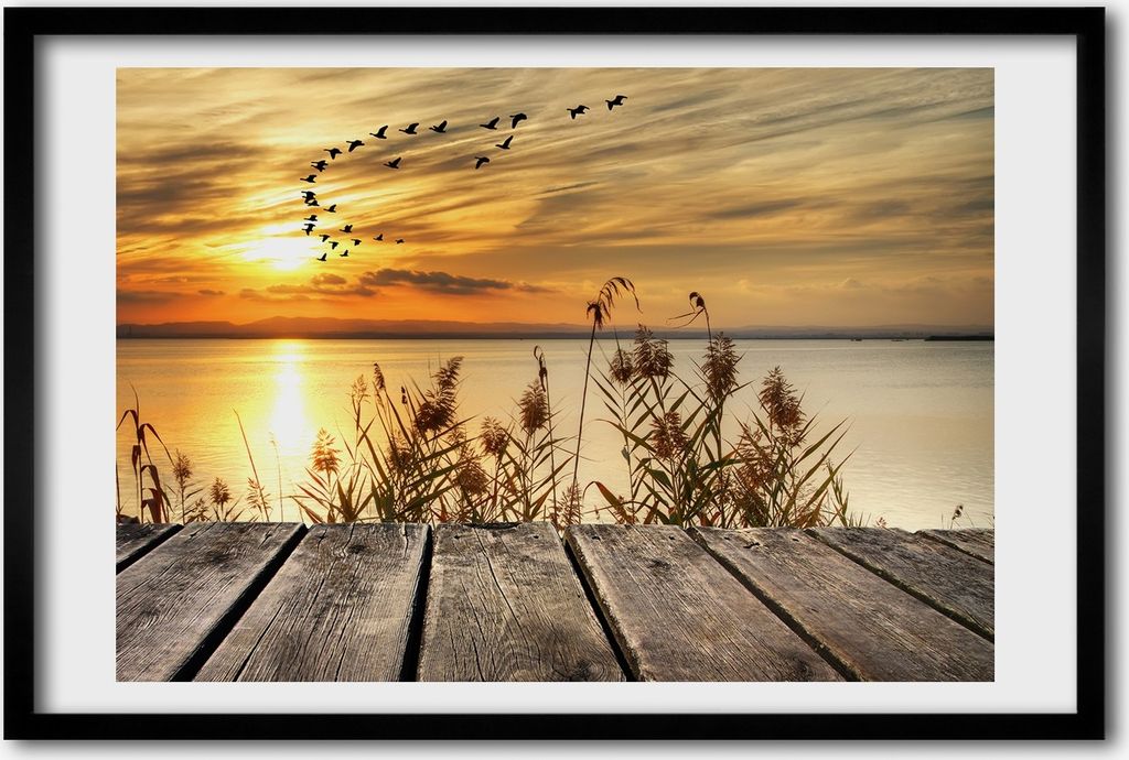 Bild 60x40 MDF-Rahmen, Wandkunst Pier auf dem See
