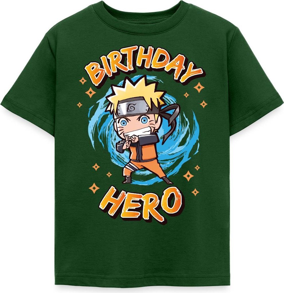 Spreadshirt Naruto Shippuden Birthday Hero Geburtstags-Design Kinder T-Shirt, 110/116 (5-6 Jahre), Forstgrün