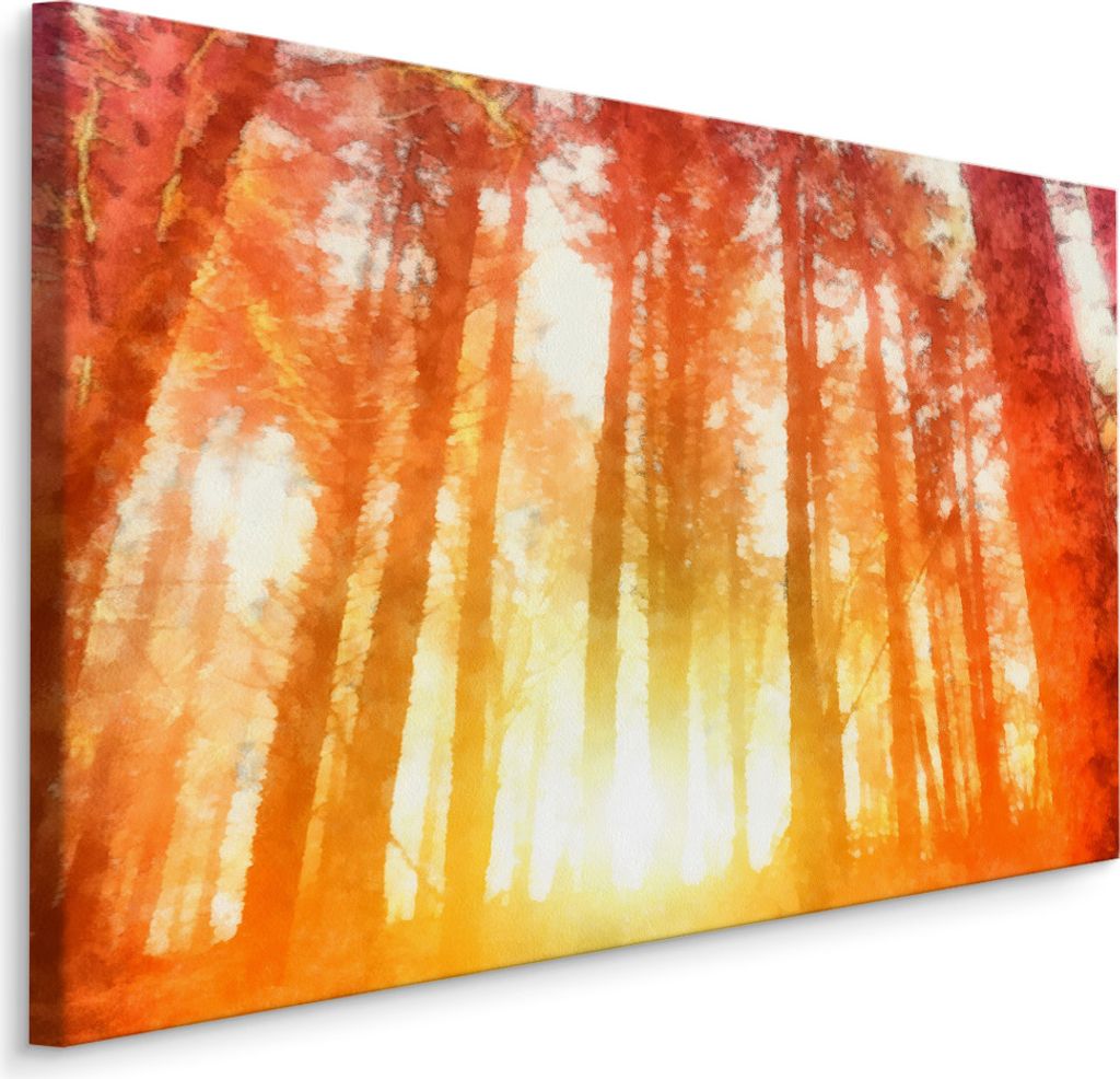 Fabelhafte Canvas LEINWAND BILDER 70x50 cm XXL Kunstdruck Wald Bäume Sonne Aquarell
