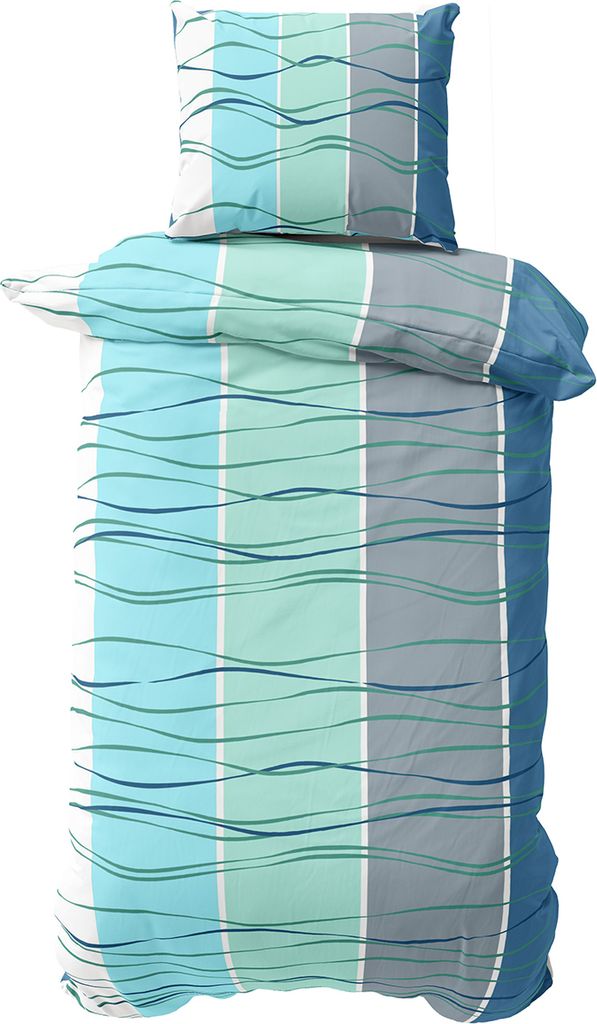 Mikrofaser Bettwäsche Set 135x200 cm Bettbezug Petrol Blau Türkis Wellen Gestreift mit Reißverschluss 2 teilig