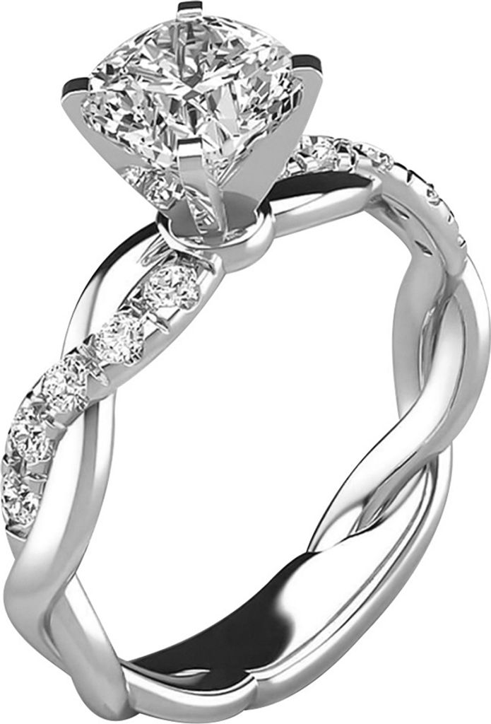 Frauen-Zirkonia-eingelegter gedrehter Fingerring, Hochzeit, Verlobung, Schmuck, Geschenk-Silber,US 10
