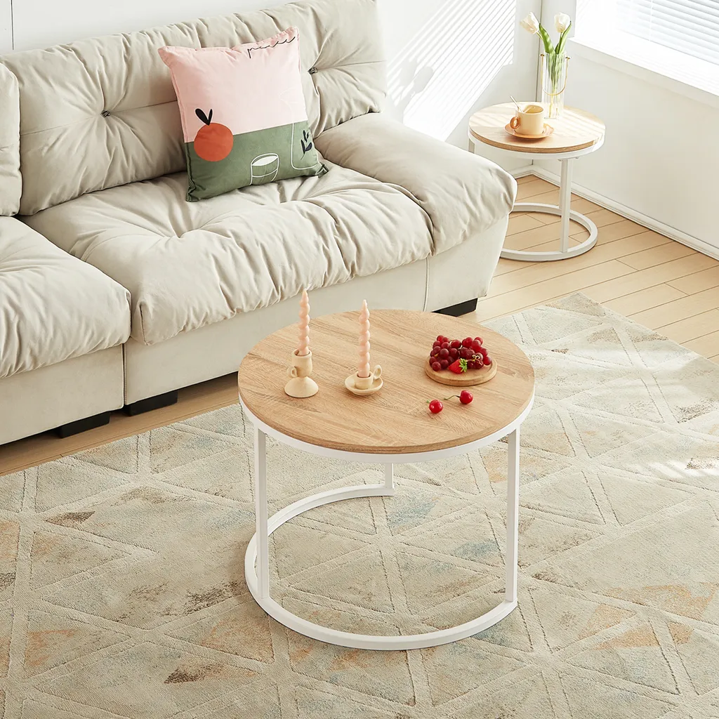 Table basse blanche 60 cm, structure métallique robuste, lot de 2 pièces - 5