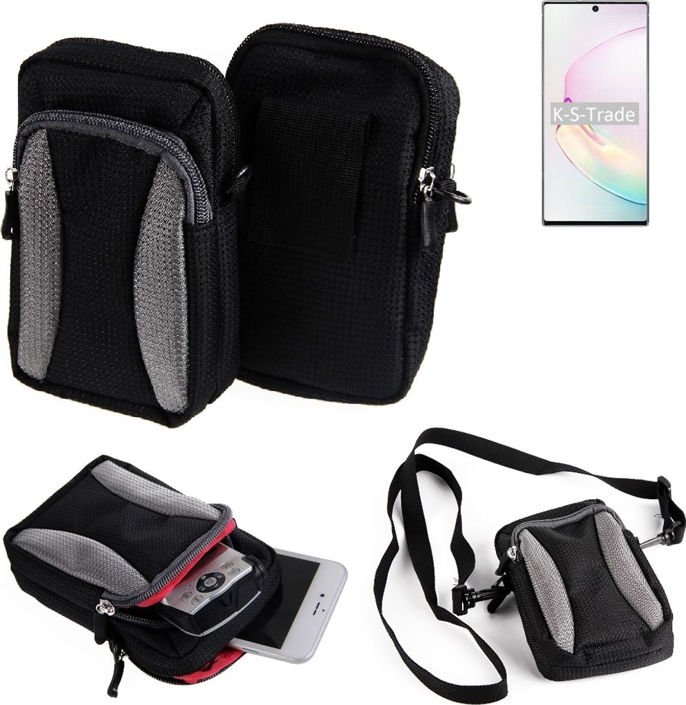 K-S-Trade Holster Schutz Hülle kompatibel mit Samsung Galaxy Note10+ 5G Exynos Handy Hülle Gürteltasche Umhängetasche mit Zusatzfach schwarz