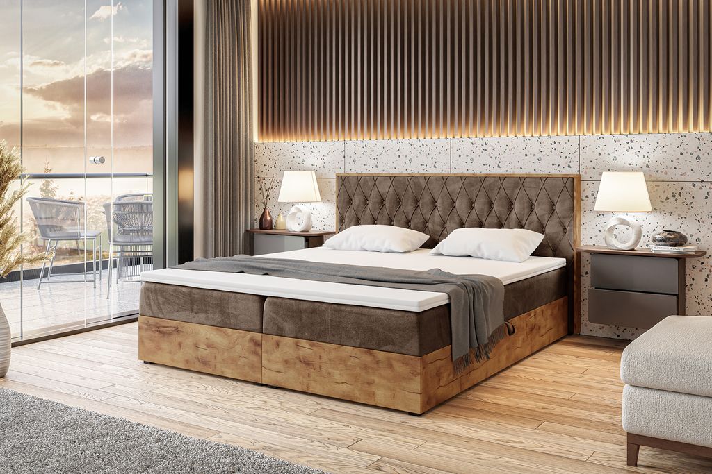 MEBLINI Boxspringbett mit Bettkasten - Gepolstert Doppelbett mit Matratze und Topper - Polsterbett mit Stauraum - Bett mit Kopfteil - Stauraumbett ...