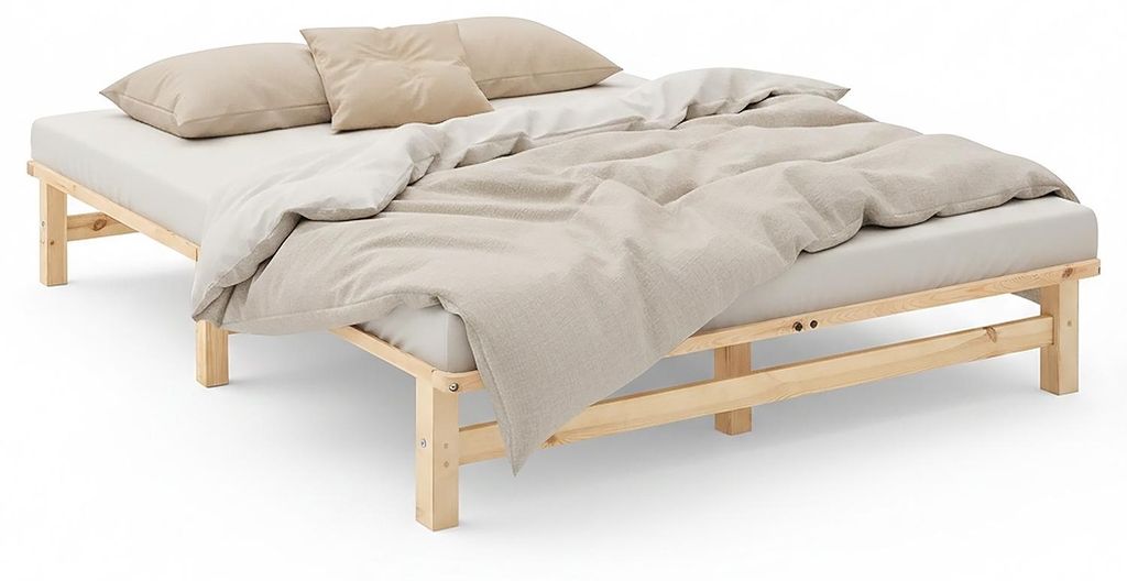 Holzbett 160x200 mit Lattenrost Doppelbett Holz Natur Bett Obrázek produktu 