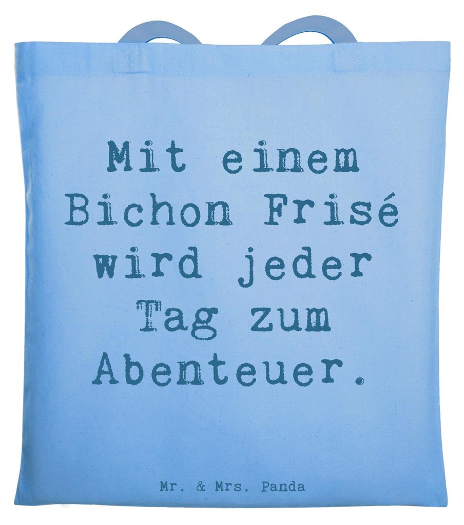 Mr. & Mrs. Panda Shopping Tasche Spruch Bichon Frisé Abenteuer - Sky Blue - Geschenk, Hunderassen Beschreibung, Hunderasse, Schultasche, Tote Bag,...