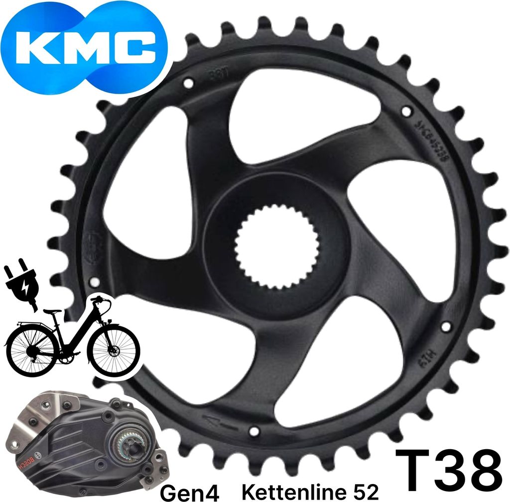 KMC Kettenblatt Ebike für Bosch Gen.3 / Gen.4 Antriebsritzel 38 Zähne Kettenline 52