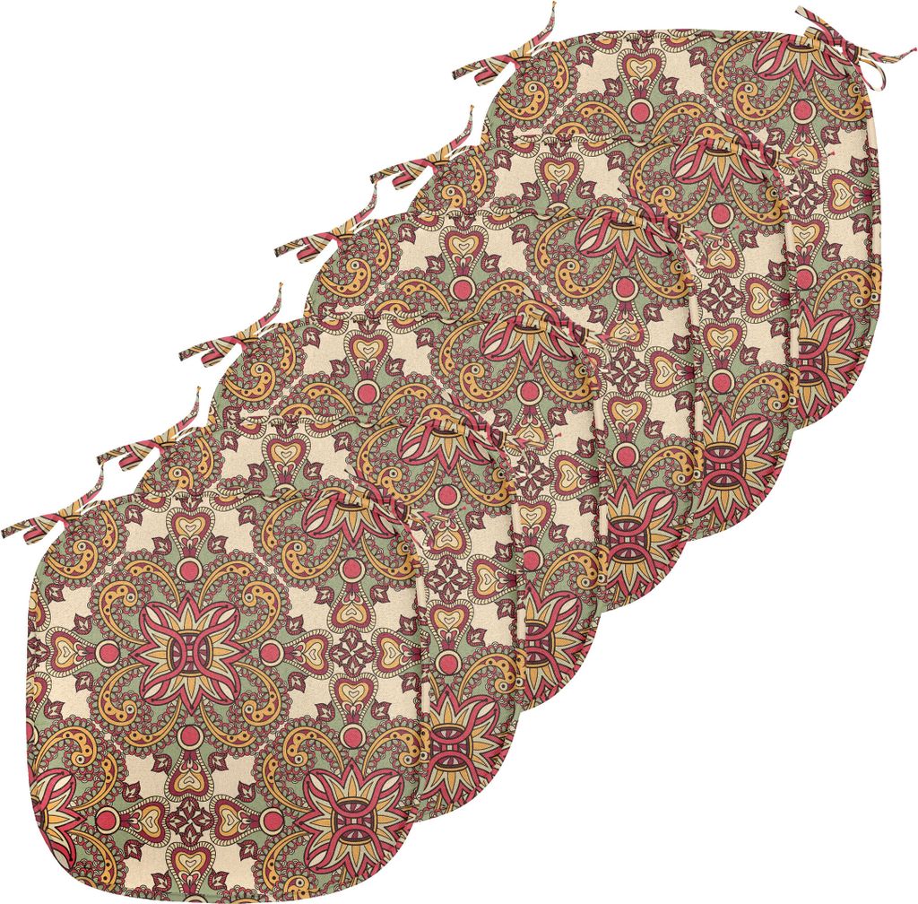 ABAKUHAUS Mandala Polster für Esszimmerstühle, Flora Blätter, Dekoratives wasserfestes Kissen mit Riemen für Küchensitze, 40 cm x 40 cm-6er Pa...