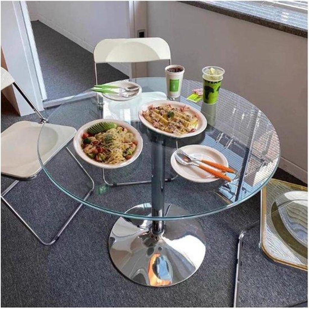 Moderne runde Glas-Esszimmer-Tisch mit Chrom-Bein für Küche oder Wohnzimmer