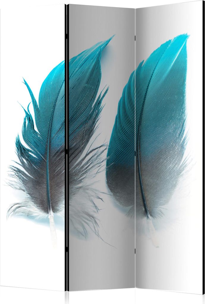 3-teiliger Einseitiger Vlies Paravent - Blue Feathers 135x172 cm Tiere b-B-0205-z-b