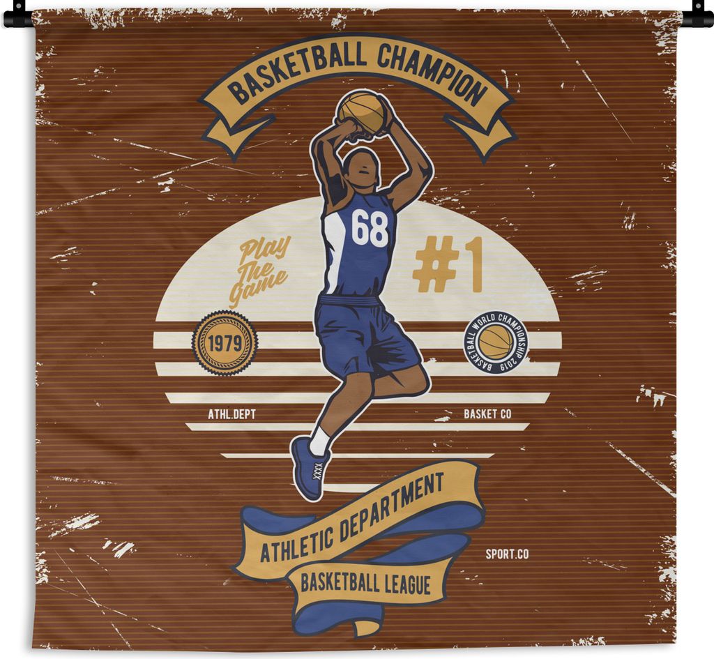 MuchoWow Wandteppich Wandbehang Mancave - Basketball - Vintage - Rot 150x150 cm Tapisserie Dekoration Wandtuch - Wohnaccessoires - Modernes