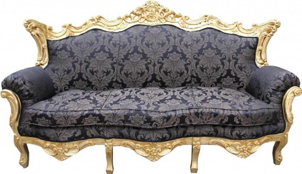 Casa Padrino Barock 3er Sofa Master Schwarz Muster / Gold 2Mod - Wohnzimmer Couch Möbel Lounge