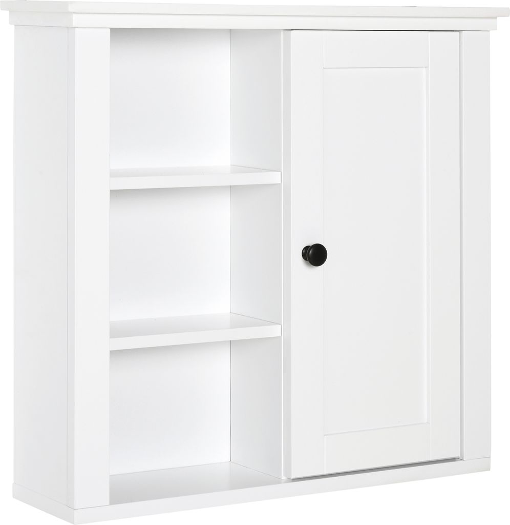 HOMCOM Multifunktionaler Wand-Badezimmerschrank, platzsparender Schrank mit 3 offenen Ebenen, 1 Tür, verstellbarer Kippschutz, 53 x 14,5 x 50,5 cm...