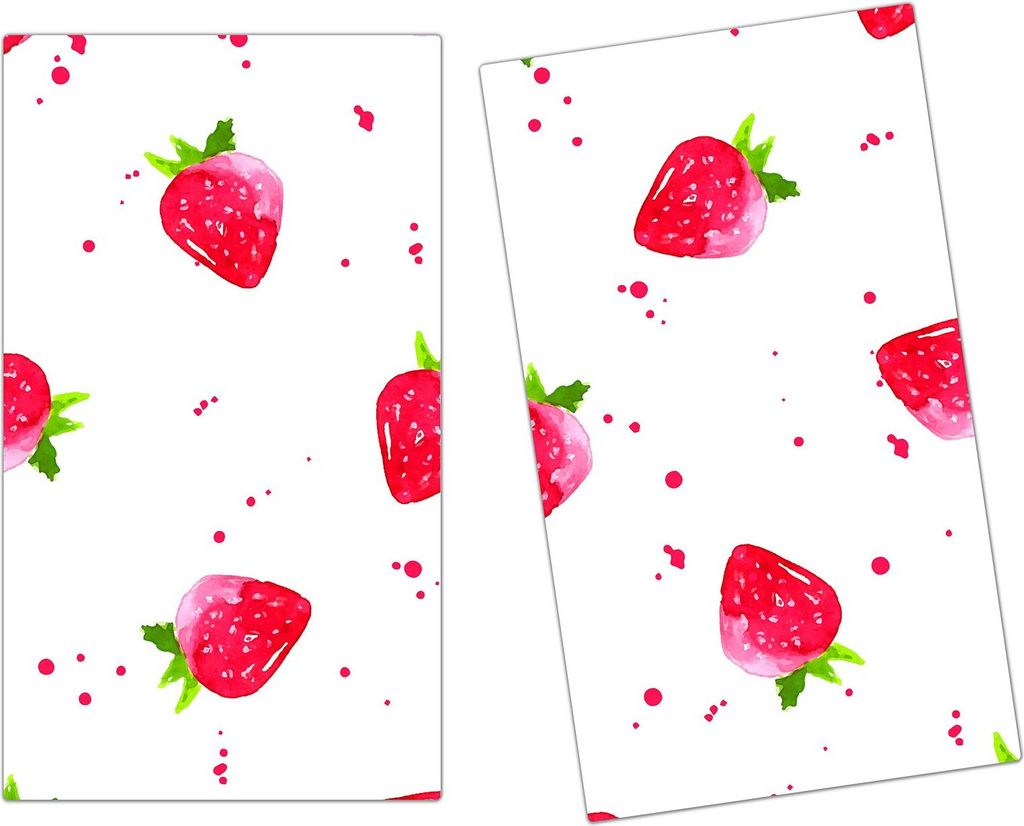 Spritzschutz Herdabdeckplatte Schneidebrett aus Glas Aquarell aus Erdbeeren 2-Teilig (60x52cm)