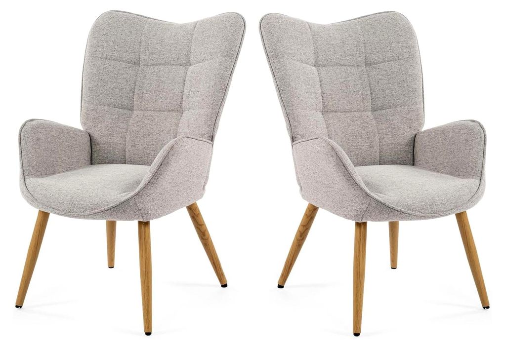 2er Set Relaxsessel Lehnstühle Polstersessel Einzelsofa mit Holzbeinen Ohrensessel für Wohnzimmer Schlafzimmer Büro Vanity, Stoff, Beige
