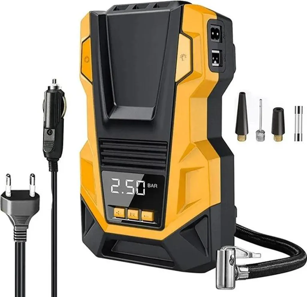 Compressore d'aria, design portatile, applicazioni multifunzionali, giallo, elettrico con cavo