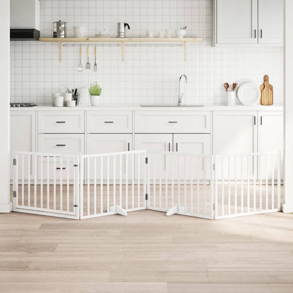 "2026 Promotion" 4-tlg. Hundetor mit Tür Faltbar Weiß 320 cm Pappelholz - Sonstiges Hundezubehör CC21303