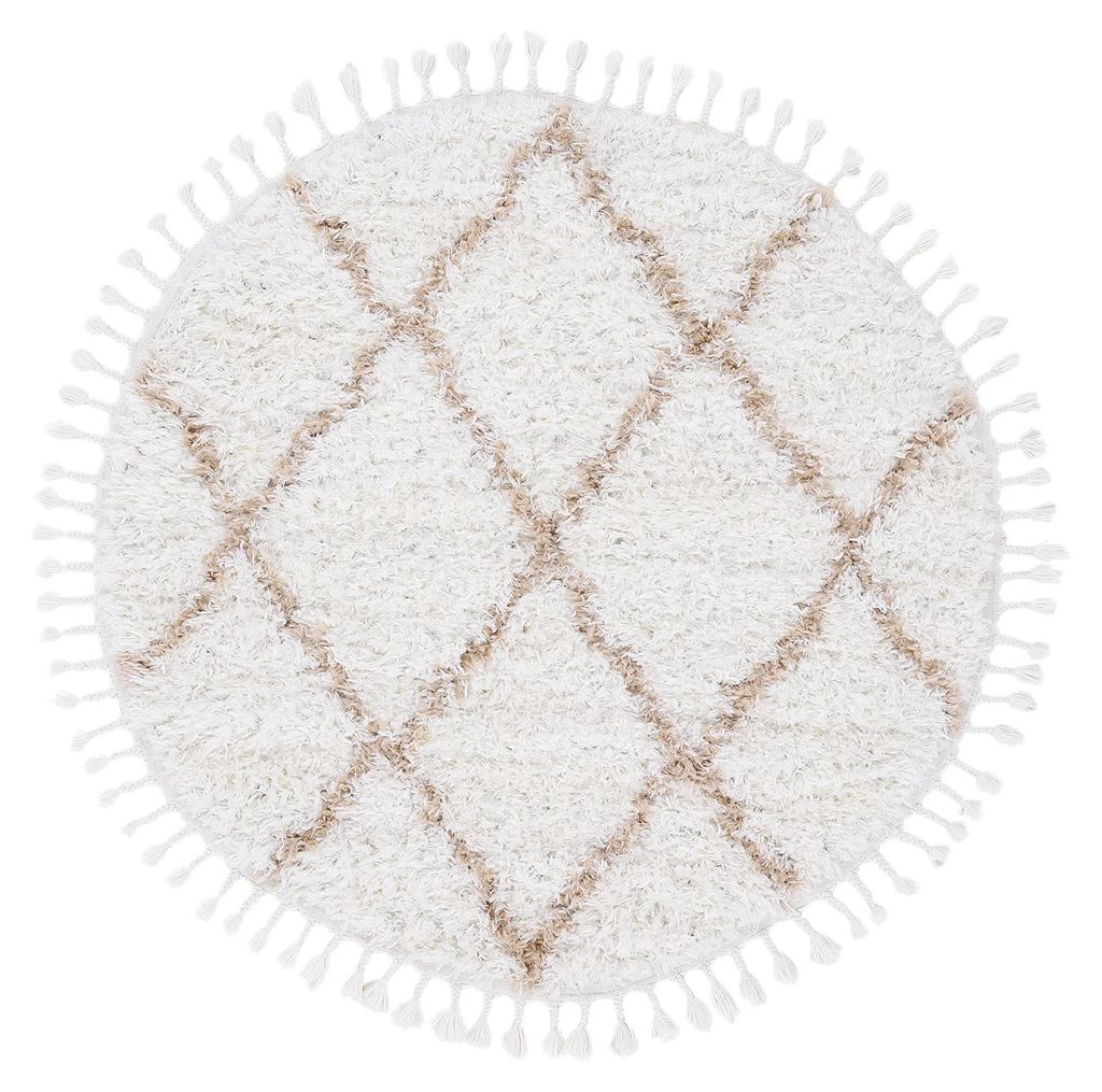 Hochflorteppich Eddy Rund Beige Ø 200 cm Floral | Moderner Produktbild 