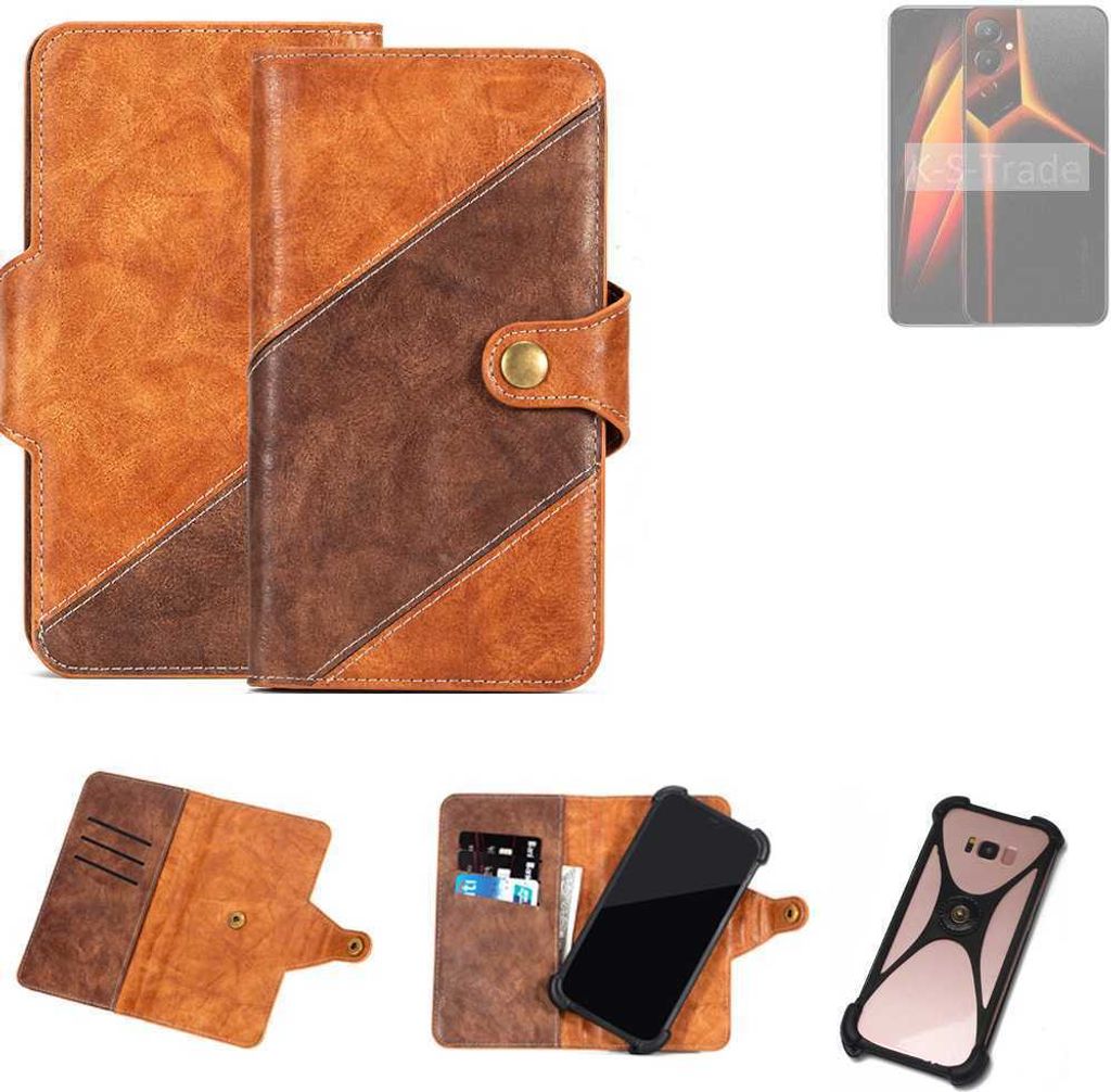 K-S-Trade Handyhülle Schutzhülle Bookstyle Case Wallet-Case kompatibel mit Tecno Pova 4 Pro Cover Klapphülle Kantenschutz Smartphone dunkelbraun
