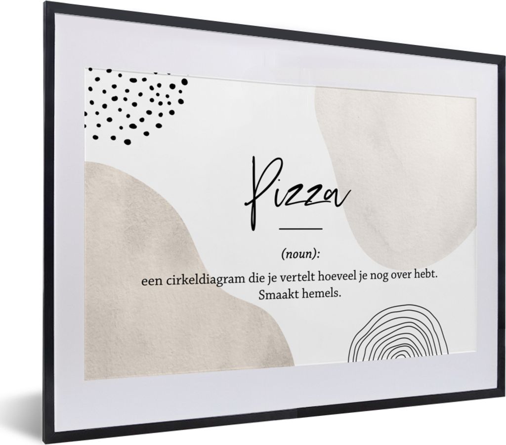 MuchoWow Gerahmtes Poster Pizza - Wörterbuch - Sprichwörter - Zitate - Pizza definition 40x30 cm - Poster mit Schwarzem Bilderrahmen Wandposter...