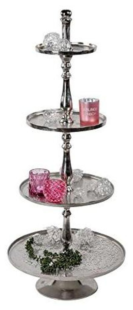 4 Stöckige Deko Etagere Bodenetagere ALU 130cm Metall Silber