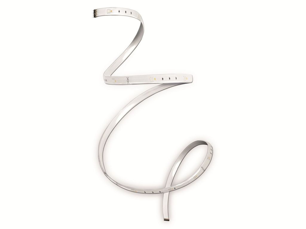 A silver LED strip is coiled and displayed against a white background.