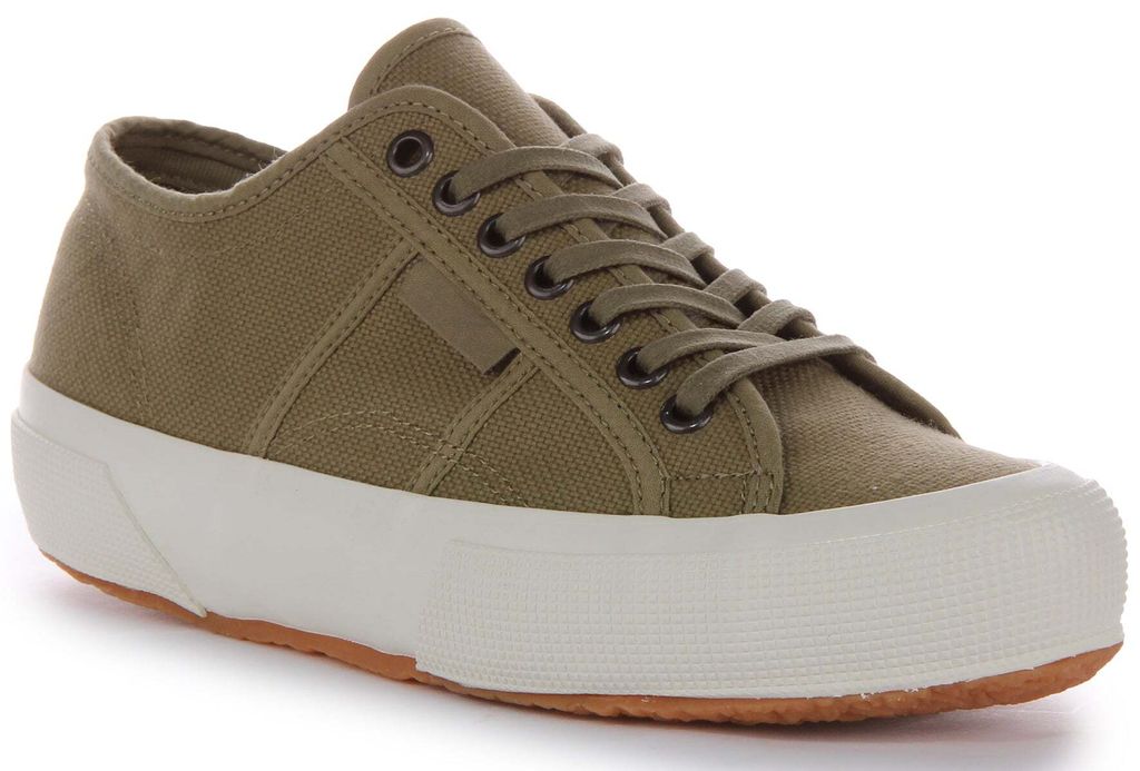 Superga 2706 OG Schnürung Baumwolle Segeltuch Turnschuhe Olive Grün – 10,5 UK – 45 EU – 11,5 Mio. US / Olivgrün
