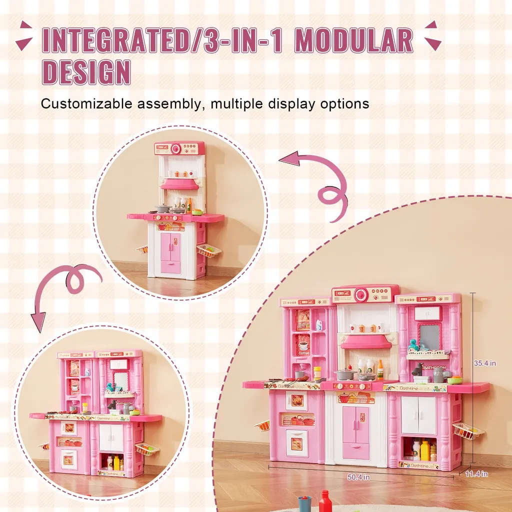 Cuisine enfant avec 74 accessoires dinette rose pour s'amuser - 3