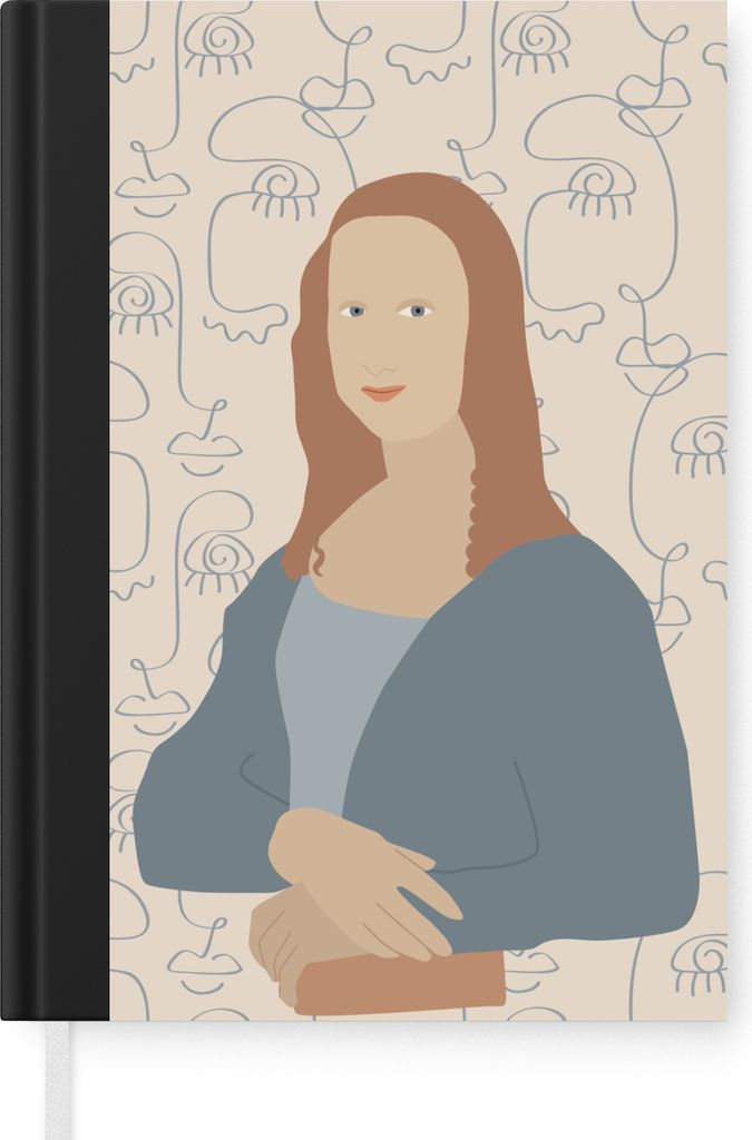 MuchoWow Notizbuch Tagebuch Haushaltsbuch Notebook A5 Pastell - Mona Lisa - Beige - Notizblock - Notizheft - Notebook - Schreibblock - Papier