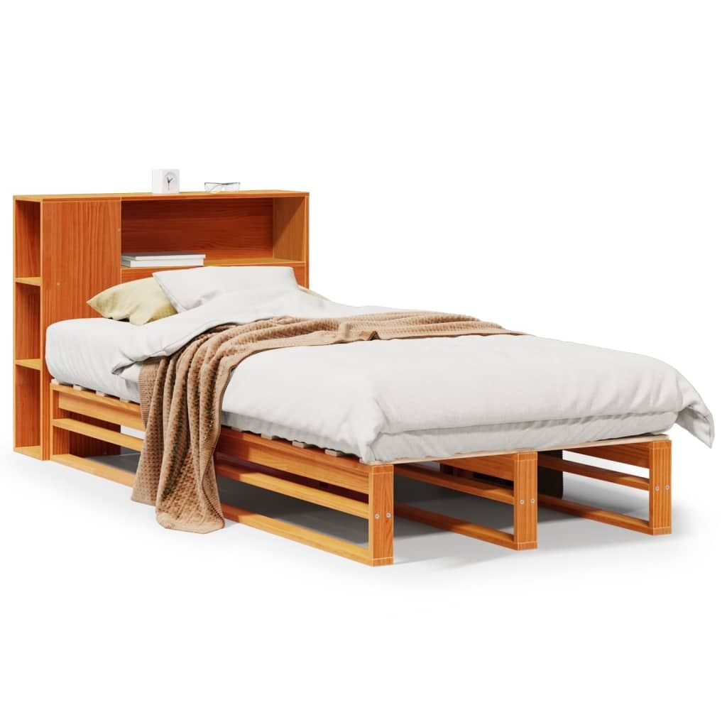 Massivholzbett mit Regal ohne Matratze Wachsbraun 100x200 cm