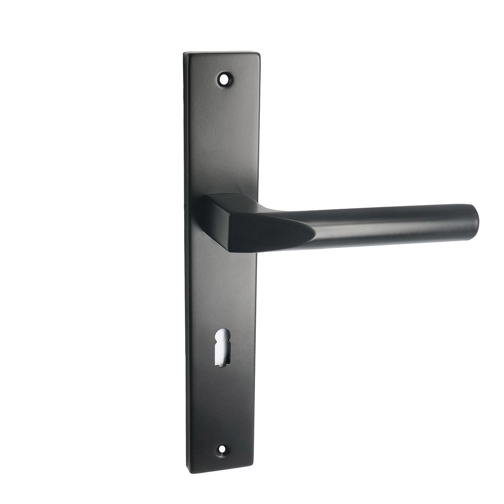 Domino Türgriff CONO BLACK 72 BB-Buntbart Drückergarnitur Langschild für Zimmertür, Bürotür, Kellertür, Innentür, L-Form, Aluminium Schwarz