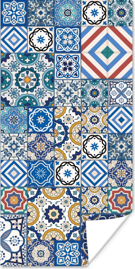 MuchoWow Poster Muster - Blau - Formen 20x40 cm - Plakat - Foto