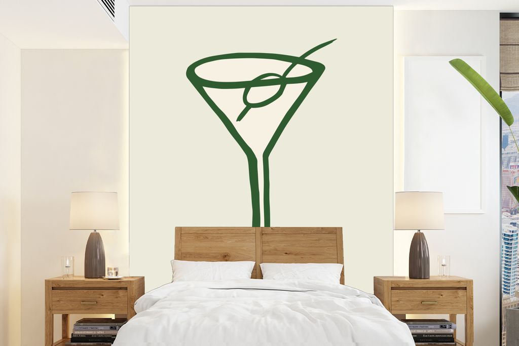 MuchoWow Fototapete für Wohnzimmer oder Schlafzimmer Wandtapete Vinyl Motivtapete Cocktail - Strohhalm - Glas - Grün - 195x260 cm - Wandbild