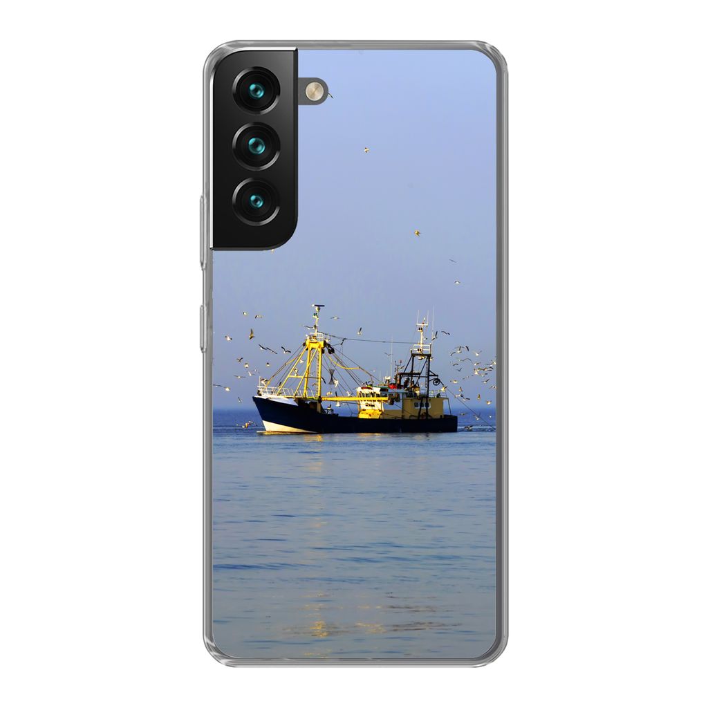 MuchoWow Handyhülle Schutzhülle Hülle für Samsung Galaxy S22 Plus Nordsee - Fischerboot - Vogel Silikon Softcase Handy Hülle - Schutzabdeckung