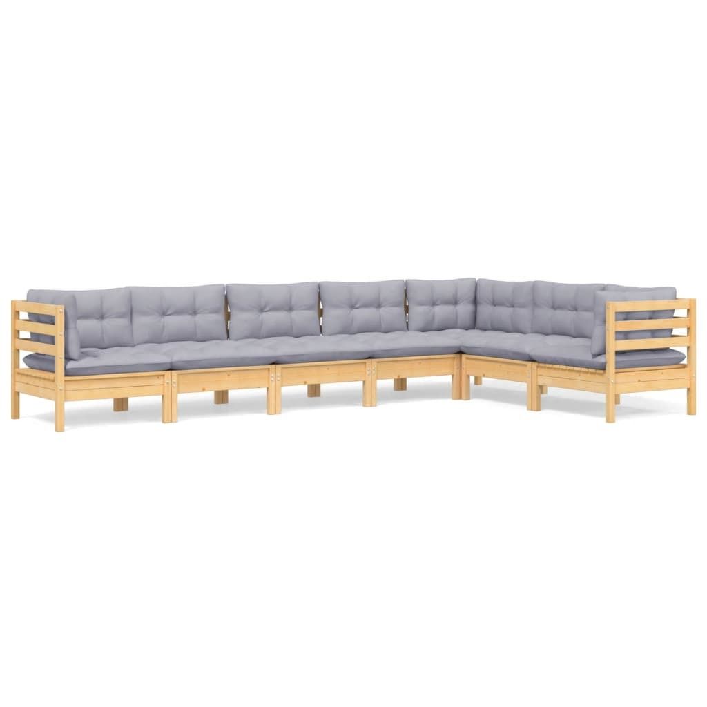 7-tlg. Garten-Lounge-Set mit Grauen Kissen Kiefer Massivholz