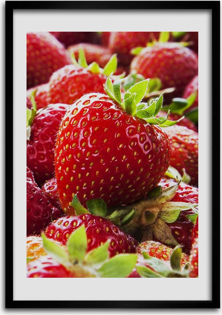 Bild - Bilderrahmen - 50 cm x 70 cm - MDF - Rahmen - Wandkunst Erdbeeren