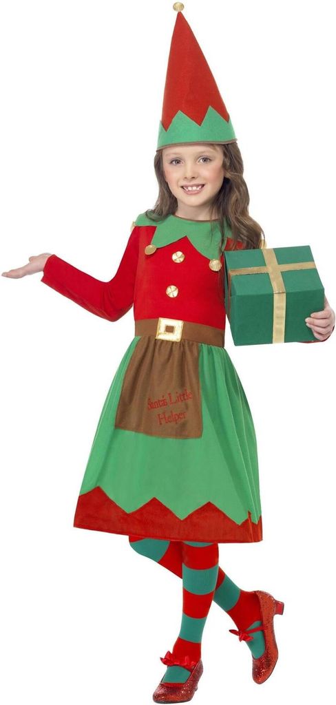 Smiffys - "Santa's Little Helper" Kostüm weihnachtliches Design - Mädchen SM1675 (128-134) (Rot/Grün)