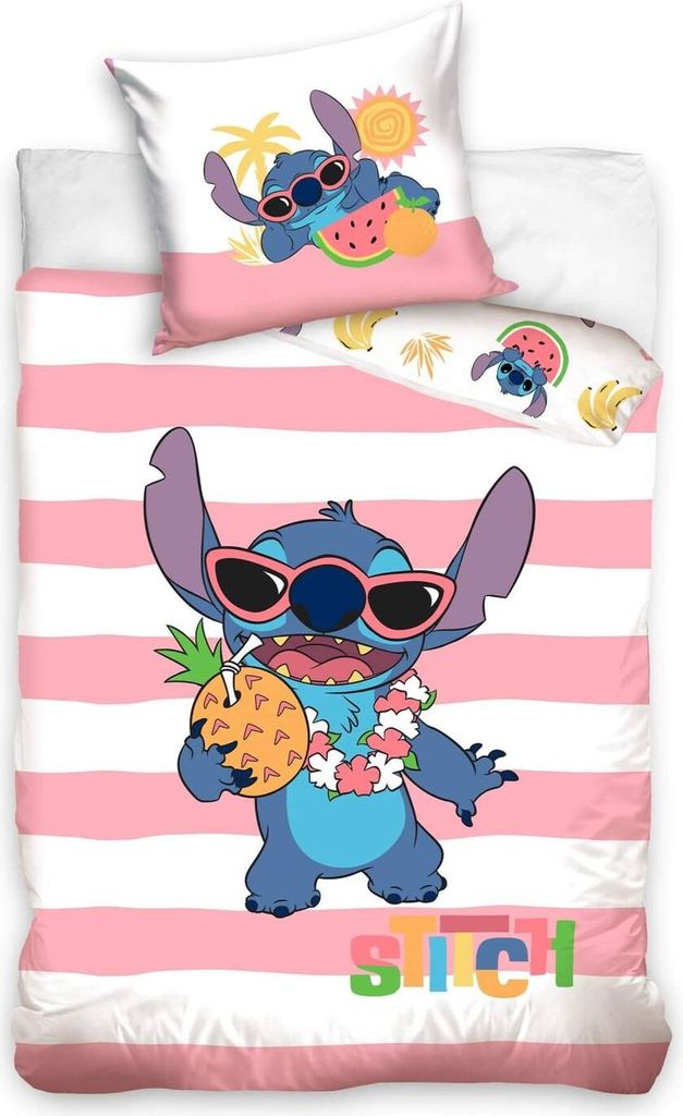 Pościel dziecięca Disney Lilo & Stitch w różowe paski Zdjęcie produktu 